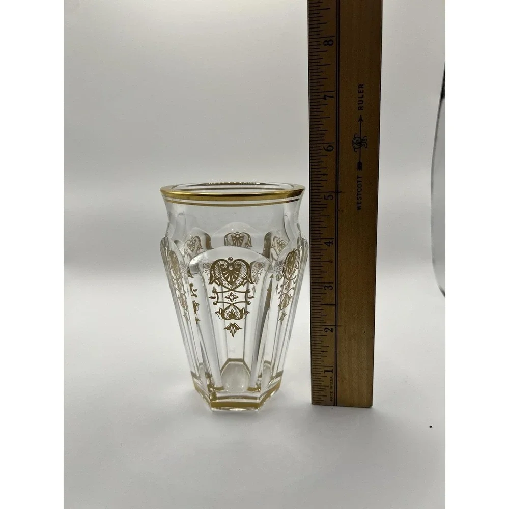 Baccarat Harcourt Empire Crystal Vase Gold Enamel Decor France Signed